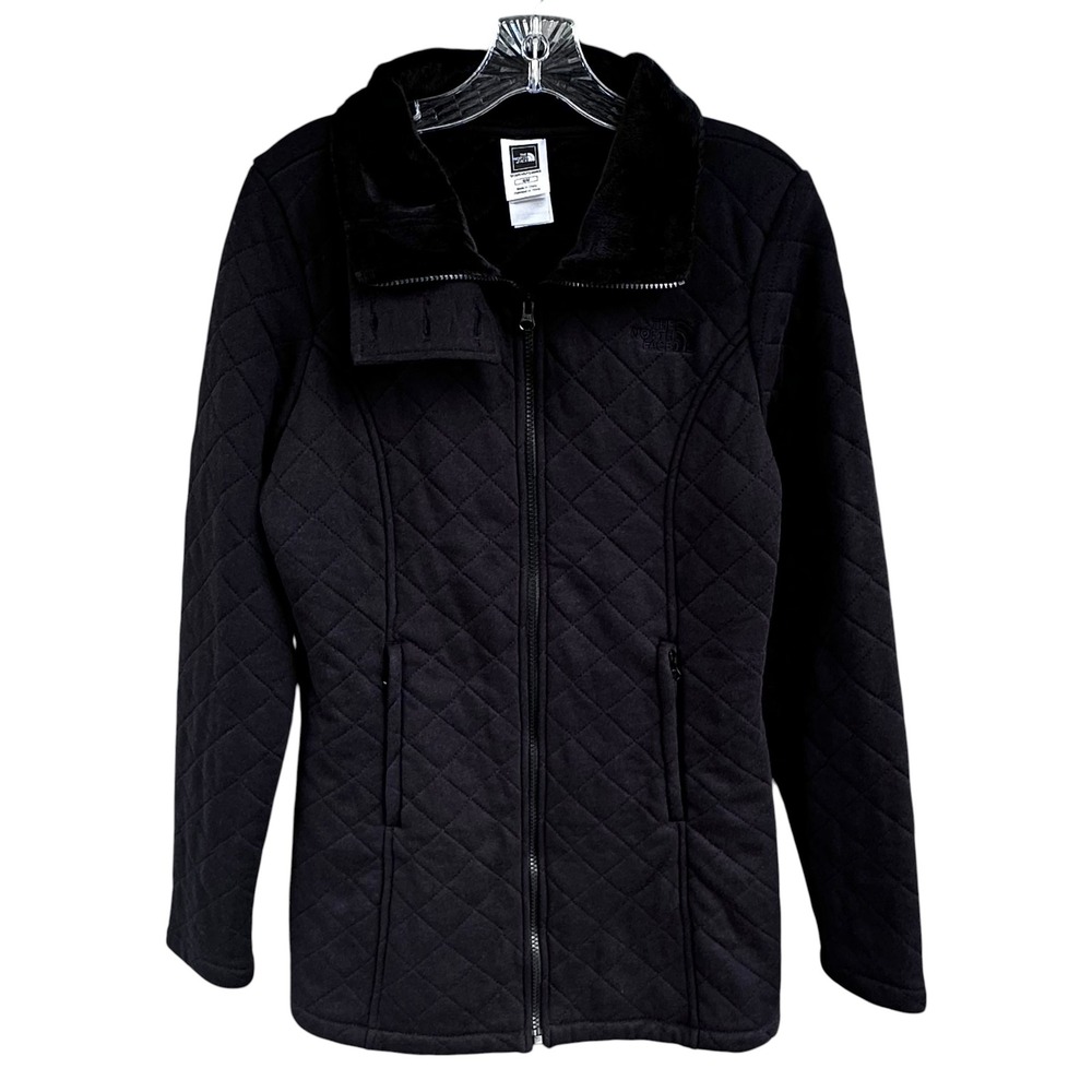 The North Face Womens Black Quilted Full Zip Jacket High Collar Size Medium